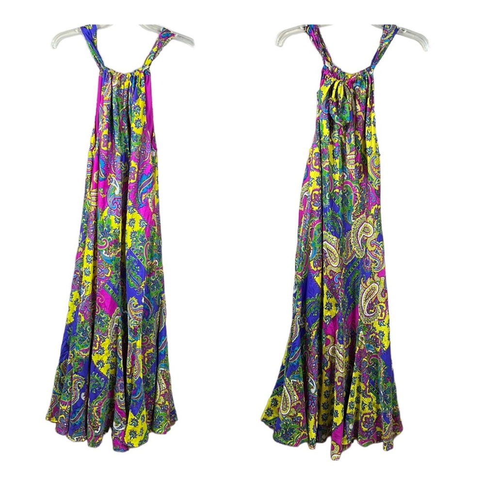 LAUREN RALPH LAUREN Black Label Paisley  Dress 100% Silk Bright Sleeveless 10